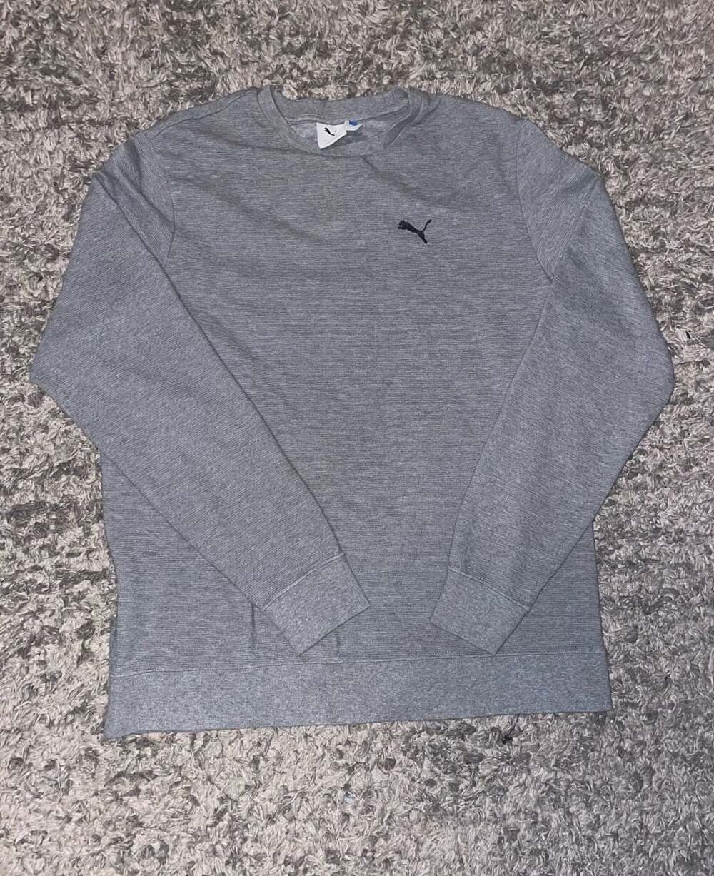 Puma Gray Pullover Sweatshirt Crewneck Long Sleeve Logo Size L